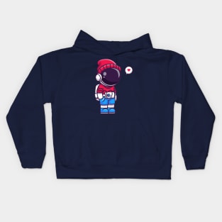 Cute Cool Astronaut Wearing Beanie Hat Cartoon Kids Hoodie